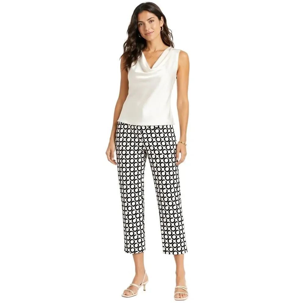 CLARA SUNWOO Women's Allover Print Cropped Pants White/Black Size Medium